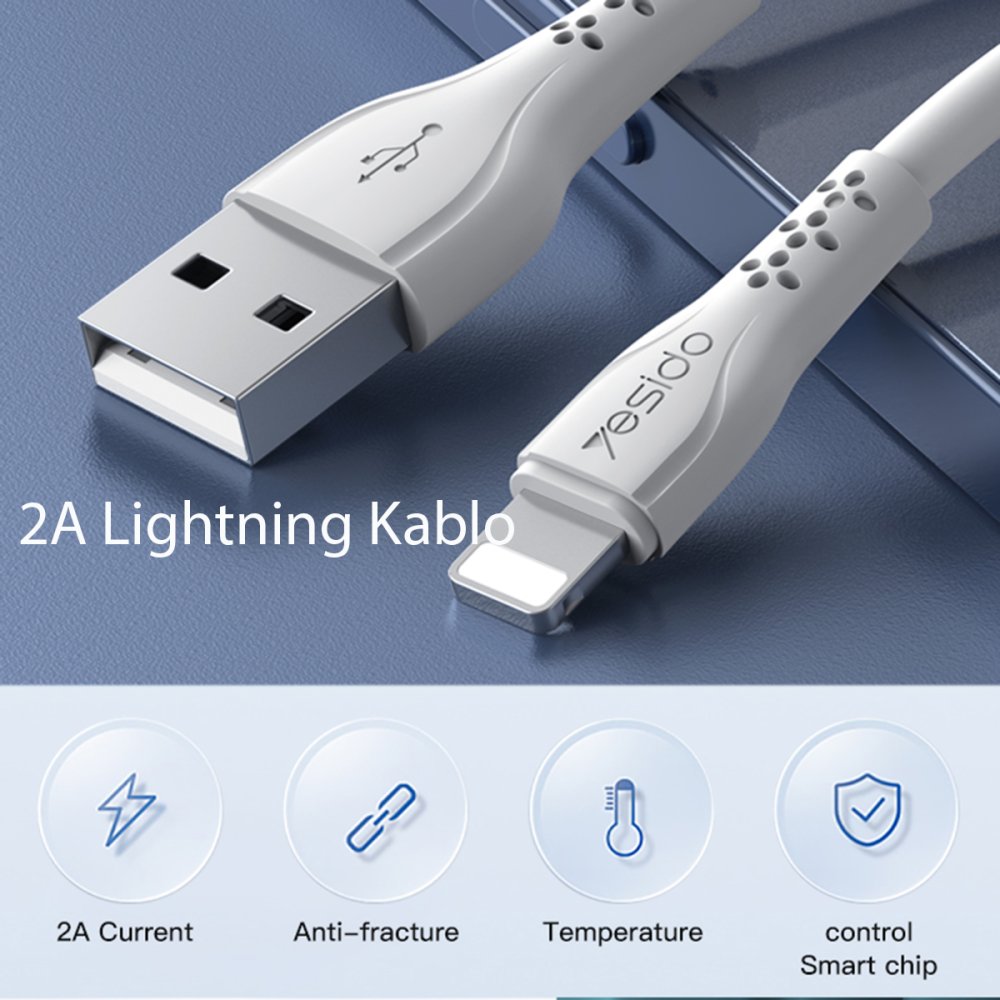 Yesido CA71 1M 2A Usb to Lightning Hızlı Şarj Kablosu - Beyaz