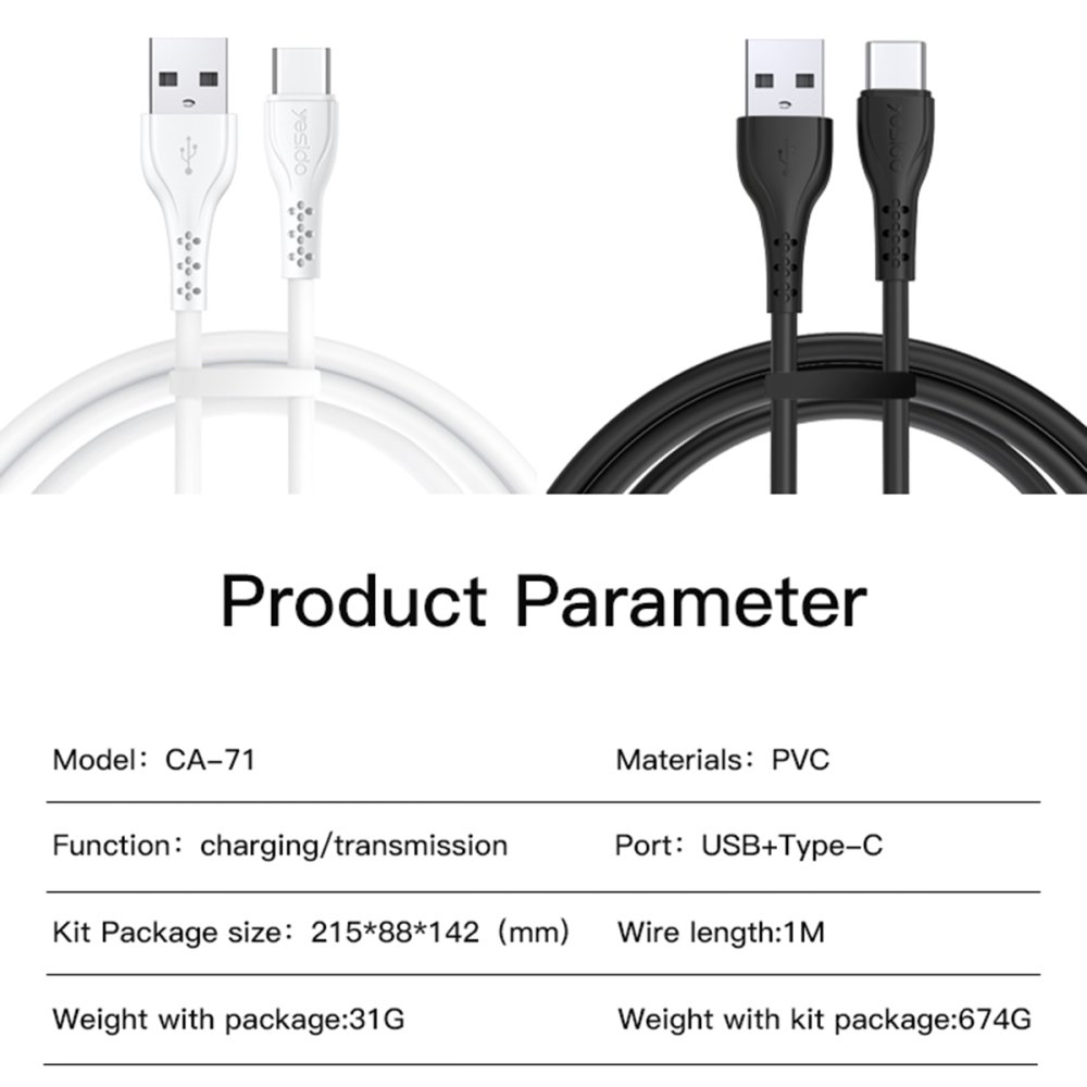 Yesido CA71 1M 2A Usb to Type-C Hızlı Şarj Kablosu - Beyaz