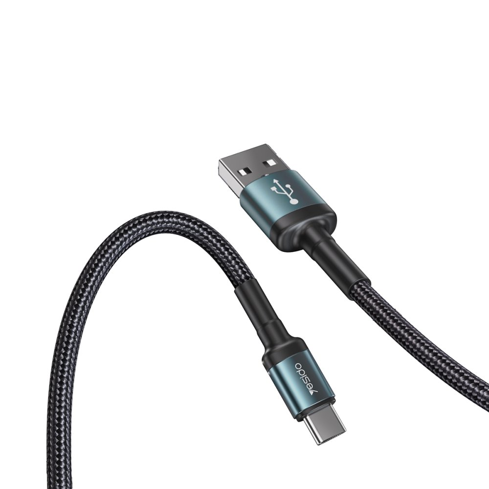 Yesido CA75 2M 2.4A Hasırlı Usb to Lightning Hızlı Şarj Kablosu - Siyah