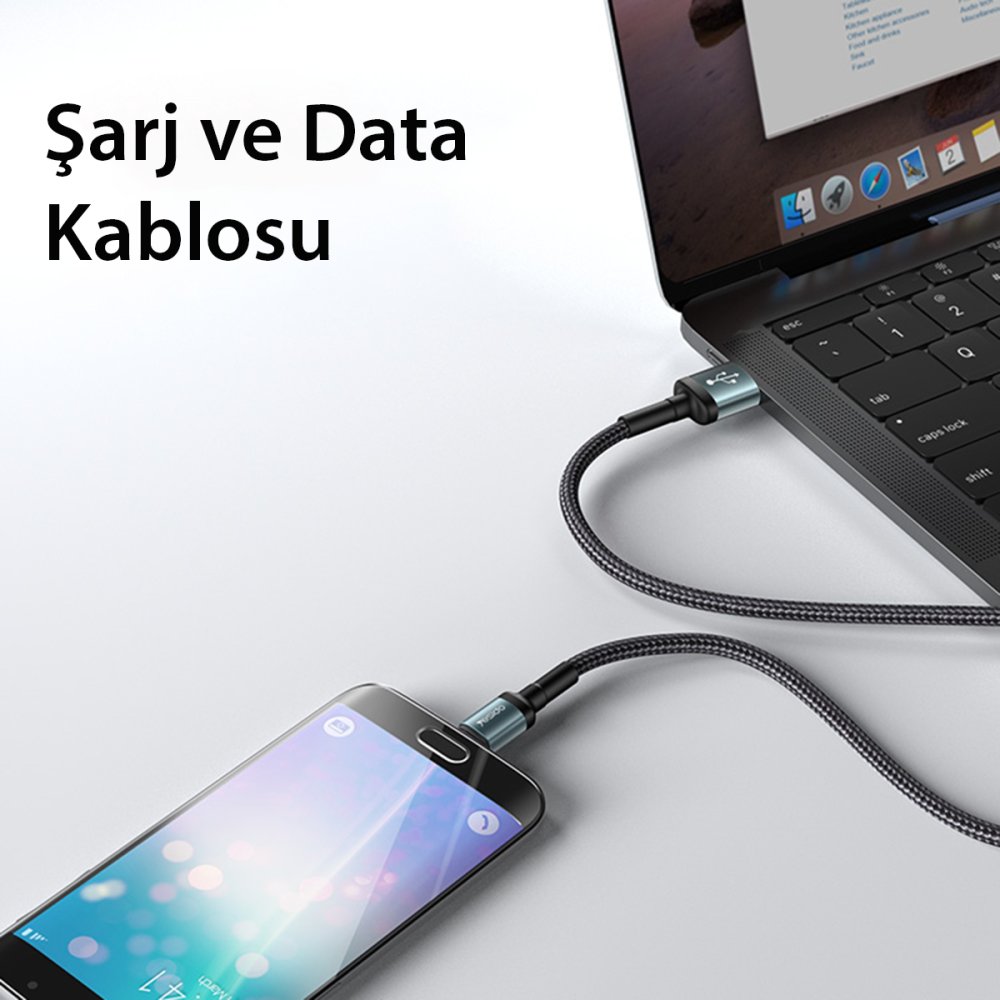 Yesido CA75 2M 2.4A Hasırlı Usb to Lightning Hızlı Şarj Kablosu - Siyah