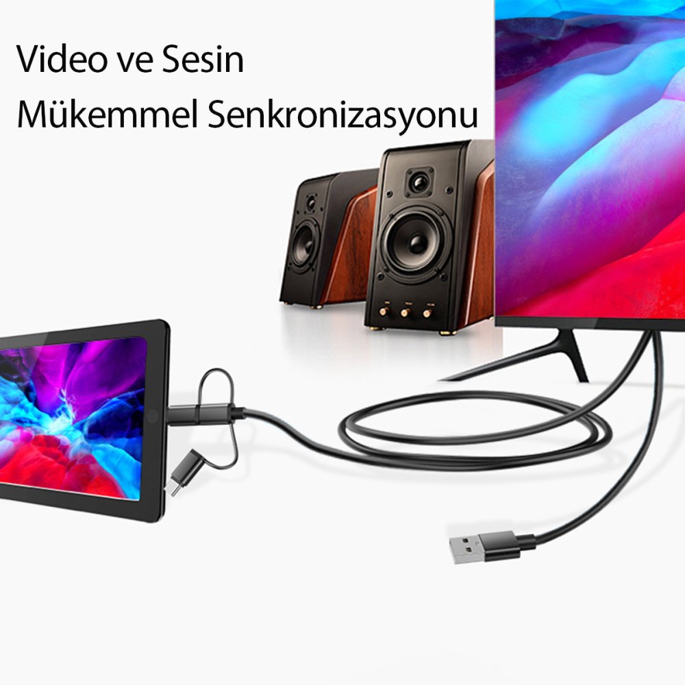 Yesido HM05 1.8m FHD 3in1 to HDMI Kablo - Siyah