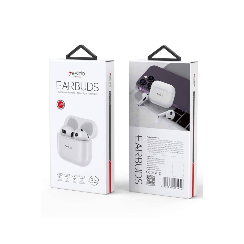 Yesido JB22 BT 5.3 TWS Kablosuz Airpods Kulaklık - Beyaz