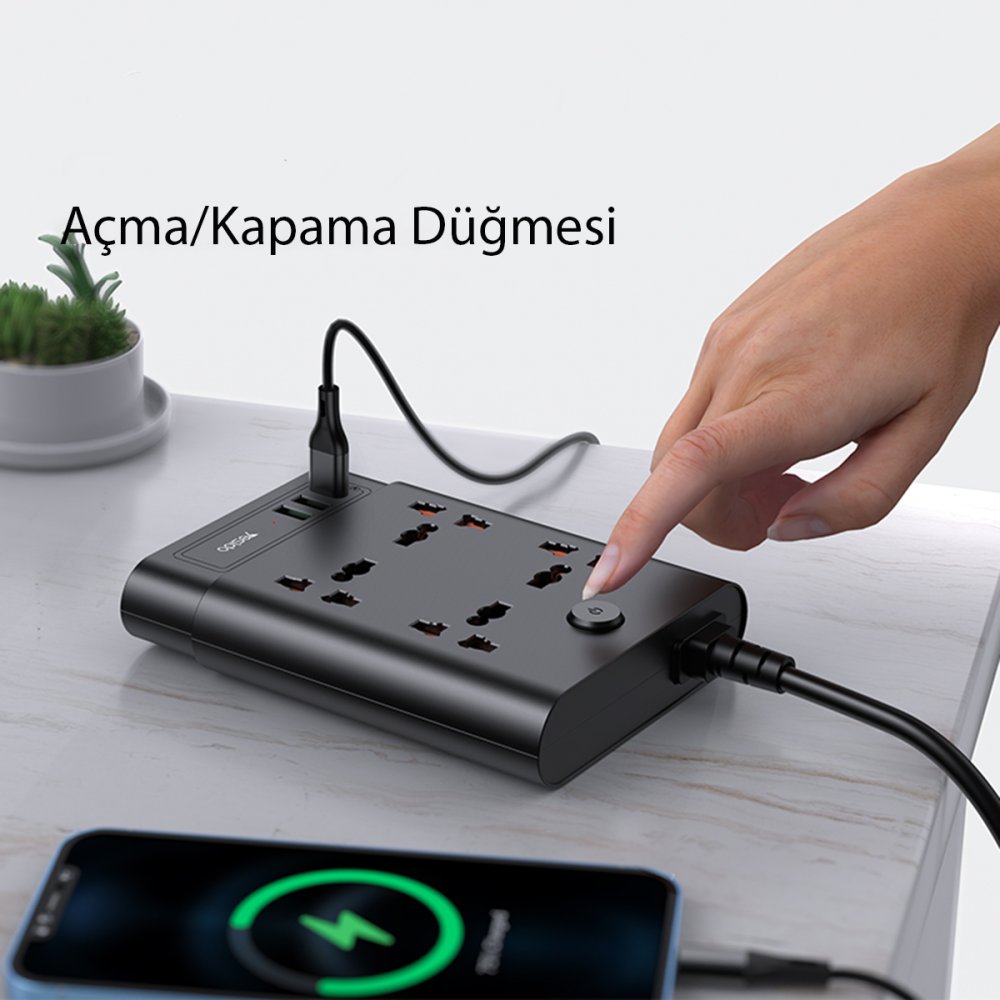 Yesido MC08 10in1 6 Adet Usb ve 4 Adet Priz Dönüştürücü 1.8M - Siyah