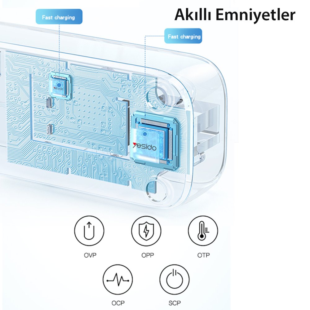 Yesido MC18 8in1 3 Adet Usb 1 Adet Type-C ve 4 Adet Priz Dönüştürücü 2M - Beyaz