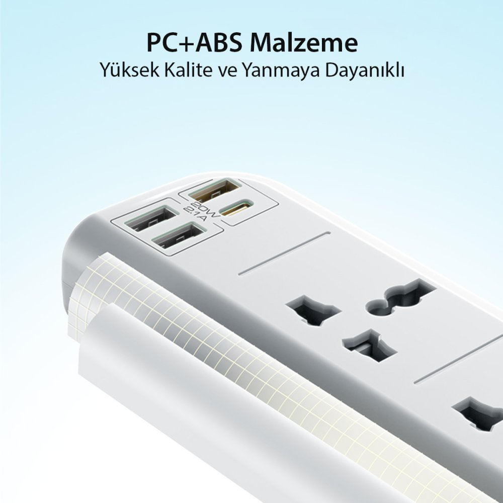 Yesido MC18 8in1 3 Adet Usb 1 Adet Type-C ve 4 Adet Priz Dönüştürücü 2M - Beyaz