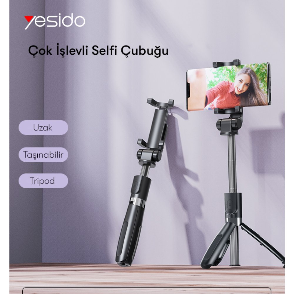 Yesido SF11 360 Derece Tripodlu 70cm Selfie Çubuğu - Siyah