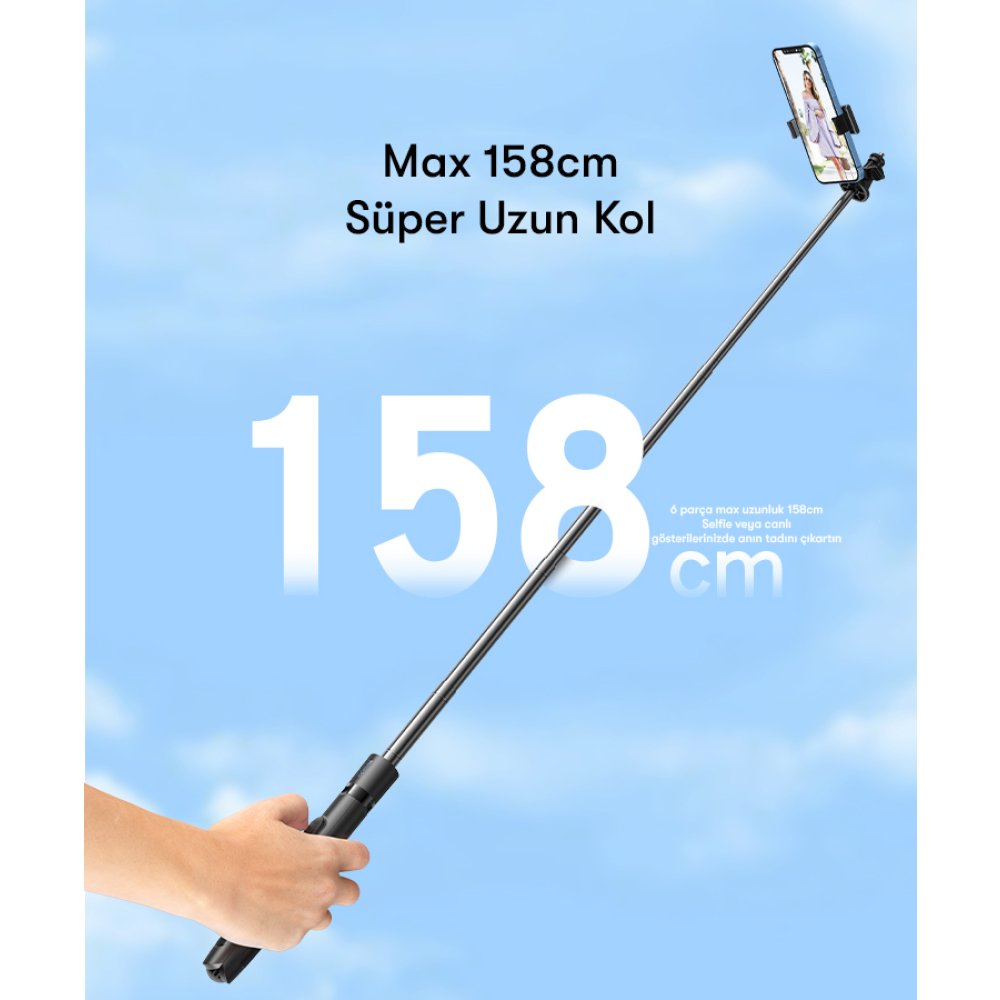 Yesido SF13 360 Derece Bluetooth Kontrollü 158cm Selfie Çubuğu - Siyah