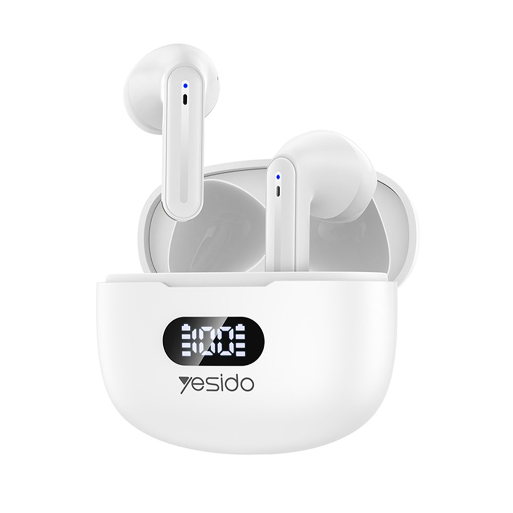 Yesido TWS19 Aktif Gürültü Engelleyici Özellikli Dijital Şarj Göstergeli BT 5.3 Kablosuz Airpods Kulaklık - Beyaz