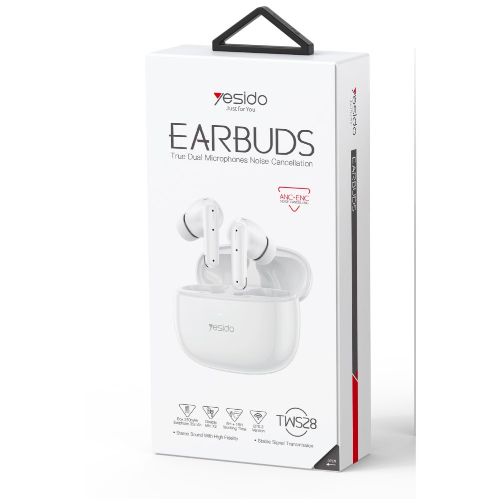 Yesido TWS28 Aktif Gürültü Engelleyici Özellikli BT 5.3 Kablosuz Airpods Kulaklık - Beyaz