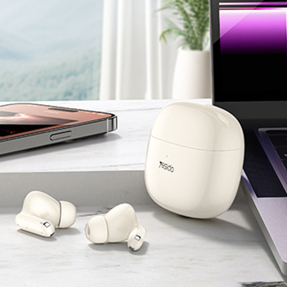 Yesido TWS28 Aktif Gürültü Engelleyici Özellikli BT 5.3 Kablosuz Airpods Kulaklık - Krem