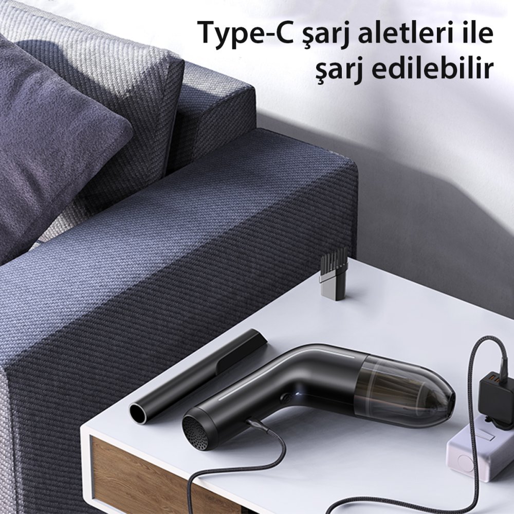 Yesido VC02 Ev Ofis ve Arabada Kullanıma Uygun Kablosuz Mini Süpürge - Siyah