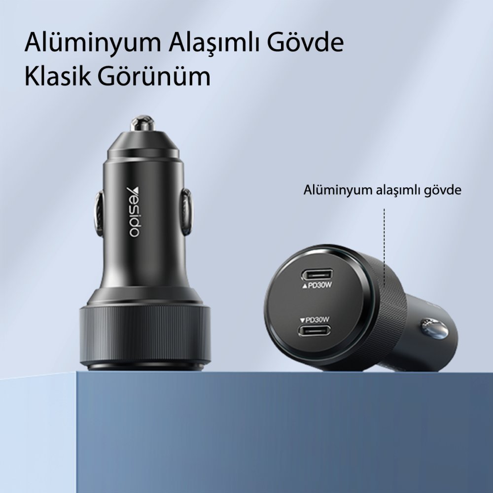 Yesido Y48 2 Adet 30W Type-C PD Hızlı Araç Şarj - Siyah