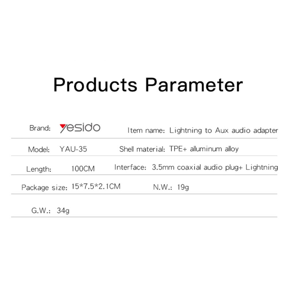 Yesido YAU35 Lightning to Aux Kablo 1M - Siyah