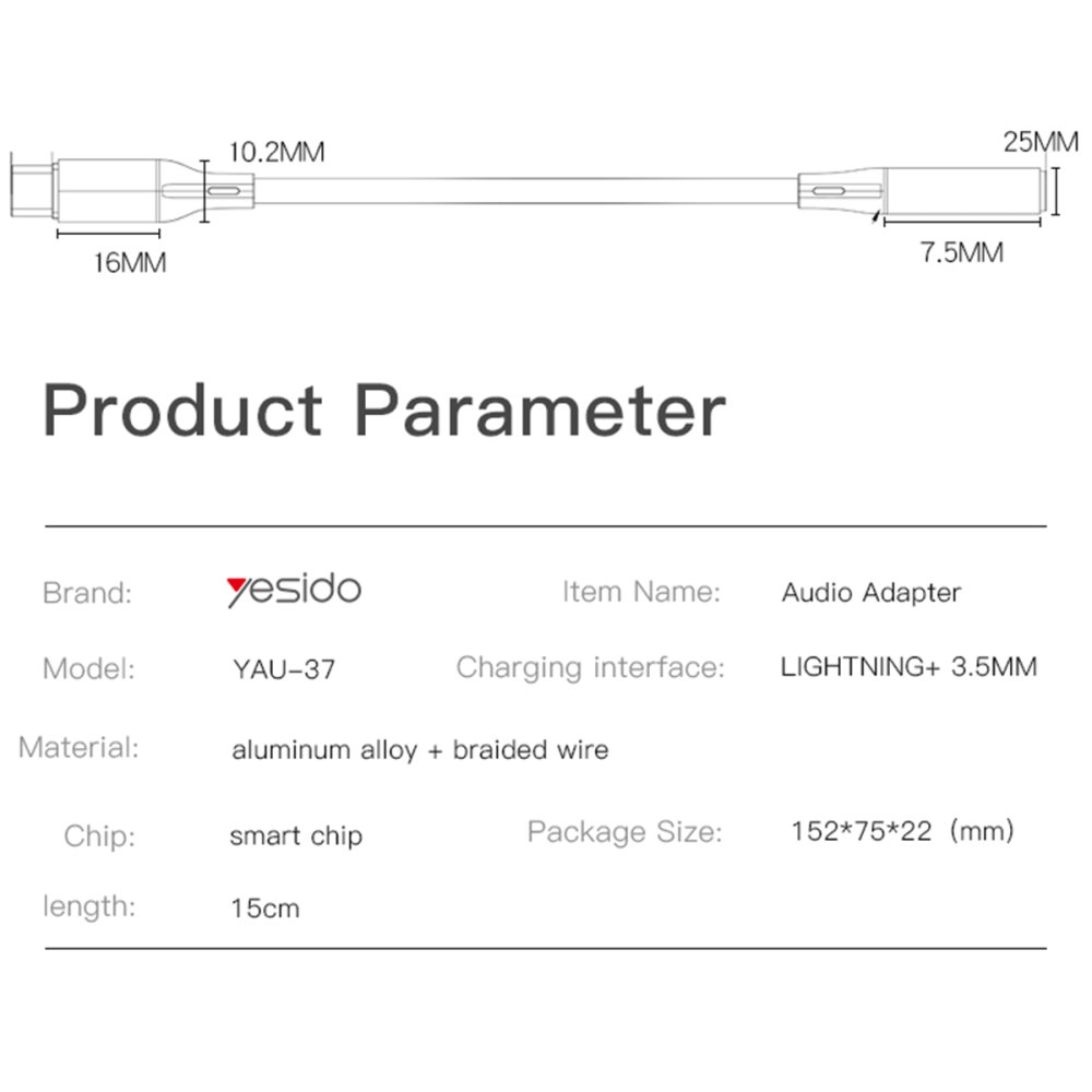 Yesido YAU37 Lightning to Aux Dönüştürücü - Siyah