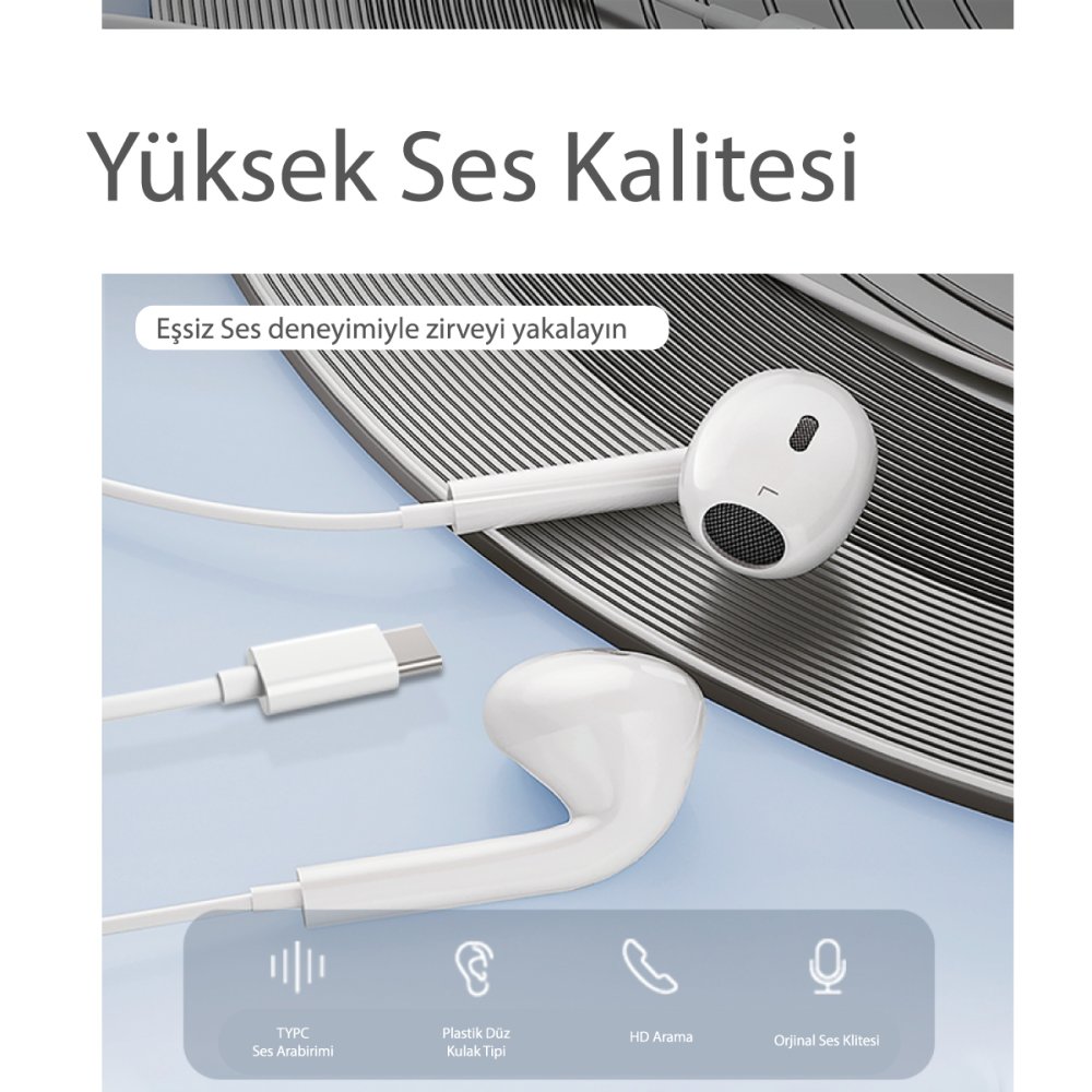 Yesido YH38 1.2M Yüksek Baslı Type-C Kablolu Kulaklık - Beyaz