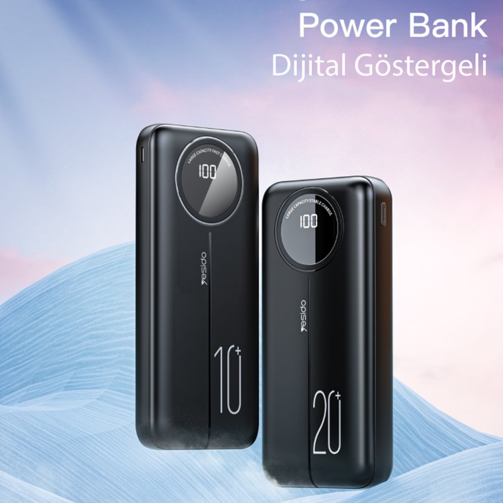 Yesido YP40 10.000 mAh Dijital Göstergeli USB3.0 PD Hızlı Şarj Powerbank - Siyah