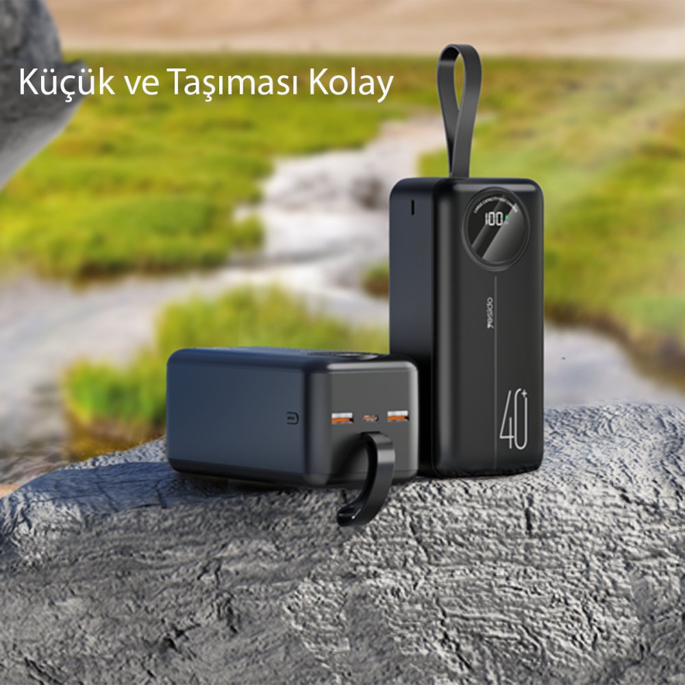 Yesido YP44 50.000 mAh Dijital Göstergeli USB3.0 PD Hızlı Şarj Powerbank - Siyah