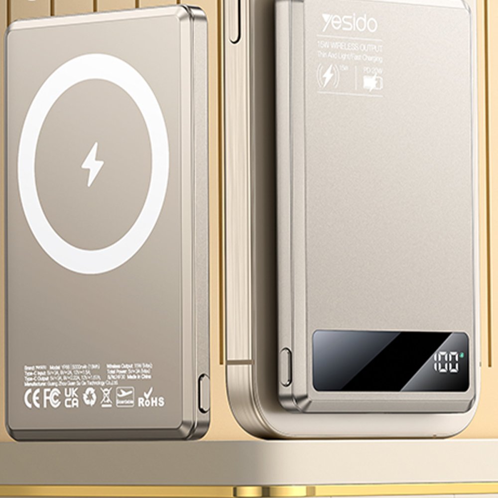 Yesido YP66 5.000 mAh Led Şarj Göstergeli 20W Type-C Çıkışlı ve 15W Kablosuz Şarjlı PD Hızlı Şarj Magsafe Powerbank - Gold