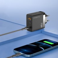 Earldom EU41 2 Adet Type-C ve 1 Adet USB Çıkışlı 65W GAN Şarj Aleti - Siyah