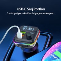 Earldom M80 Bluetooth USB3.0 ve Type C PD Hızlı Şarj FM Transmitter - Siyah