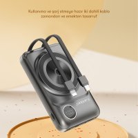 Earldom PD28 10.000 mAh 22.5W Kablosuz Şarjlı Dijital Göstergeli PD Hızlı Şarj Mini Powerbank - Siyah