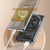 Earldom PD28 10.000 mAh 22.5W Kablosuz Şarjlı Dijital Göstergeli PD Hızlı Şarj Mini Powerbank - Siyah