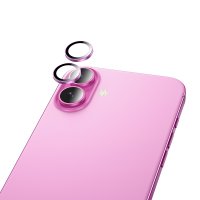 Hoco iPhone 16 Plus 3D Metal Frame Kamera Lens - Pembe