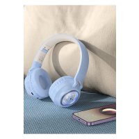 Hoco W50 Cute Fun BT RGB Kablosuz Kafaüstü Kulaklık - Mavi