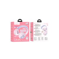 Hoco W50 Cute Fun BT RGB Kablosuz Kafaüstü Kulaklık - Pembe
