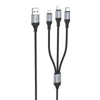 Hoco X102 Fresh 1M 2.4A 3in1 USB to Type-C / Lightning ve Micro Çıkışlı Hızlı Şarj Data Kablosu - Siyah