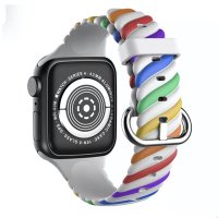 Newface Apple Watch 38mm Çizgili Kordon - Beyaz Gökkuşağı