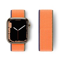 Newface Apple Watch 38mm Hasırlı Cırtcırtlı Kordon - Lacivert-Turuncu