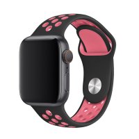 Newface Apple Watch 40mm Spor Delikli Kordon - Siyah-Pembe