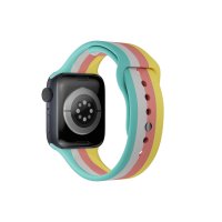 Newface Apple Watch 41mm Gökkuşağı Org Kordon - Mavi-Sarı