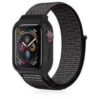 Newface Apple Watch 41mm Hasırlı Cırtcırtlı Kasalı Kordon - Benekli Siyah