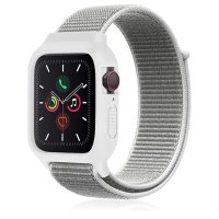 Newface Apple Watch 41mm Hasırlı Cırtcırtlı Kasalı Kordon - Beyaz