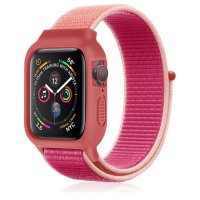 Newface Apple Watch 42mm Hasırlı Cırtcırtlı Kasalı Kordon - Pudra