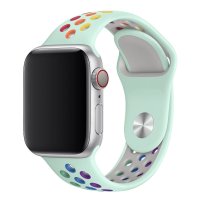 Newface Apple Watch 45mm Spor Delikli Gökkuşağı Kordon - Turkuaz
