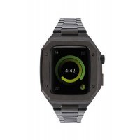 Newface Apple Watch 44mm Metal Petek Kasalı Kordon - Siyah