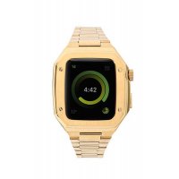 Newface Apple Watch 45mm Metal Petek Kasalı Kordon - Gold