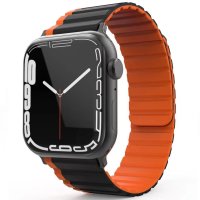 Movenchy Apple Watch Ultra 49mm MO-WB1 Çift Renk Mıknatıslı Silikon Kordon - Siyah-Turuncu