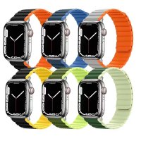 Movenchy Apple Watch Ultra 49mm MO-WB1 Çift Renk Mıknatıslı Silikon Kordon - Siyah-Turuncu