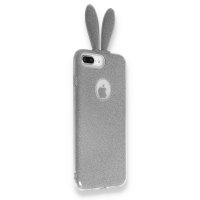 Newface iPhone XS Max Kılıf Rabbit Simli Silikon - Gümüş
