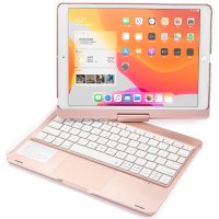 Newface iPad 10.2 (7.nesil) Kılıf Magic Dönen Klavyeli Tablet Kılıf - Pembe