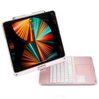 Newface iPad Pro 12.9 (2018) Kılıf Magic Dönen Klavyeli Tablet Kılıf - Pembe