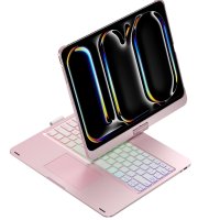 Newface iPad Pro 13 (2024) F13 ATS Kılıf Magic Dönen Klavyeli Tablet Kılıf - Pembe