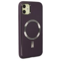 Newface iPhone 11 Kılıf Coco Deri Magneticsafe Silikon - Derin Mor