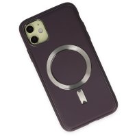 Newface iPhone 11 Kılıf Coco Deri Magneticsafe Silikon - Derin Mor