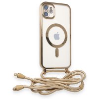 Newface iPhone 11 Kılıf Divo Lazer Askılı Magsafe Kapak - Gold