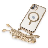 Newface iPhone 11 Kılıf Divo Lazer Askılı Magsafe Kapak - Gold